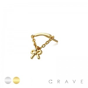 316L SURGICAL STEEL THREADLESS PUSH IN RIBBON CHAIN DANGLE DANGLE CZ TOP PART